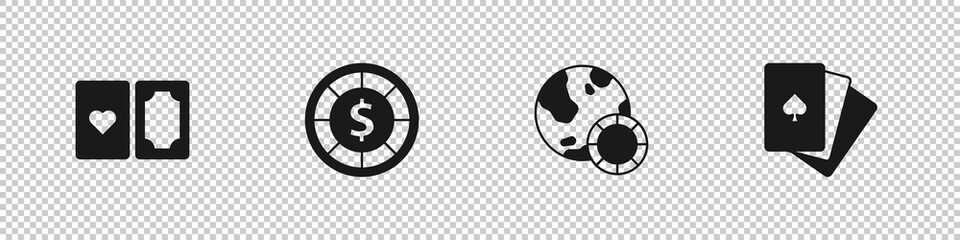 Set Deck of playing cards, Casino chips, and icon. Vector