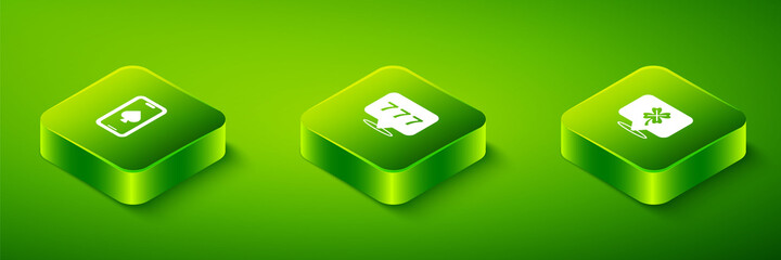 Set Isometric Slot machine with jackpot, Casino slot clover and Online poker table game icon. Vector