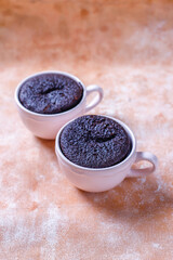 Delicious chocolate souffle with strawberries.