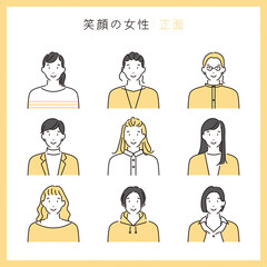 シンプル　イラスト　笑顔の女性の正面から見た上半身