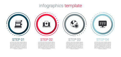 Set Slot machine, Online poker table game, Casino chips and with jackpot. Business infographic template. Vector