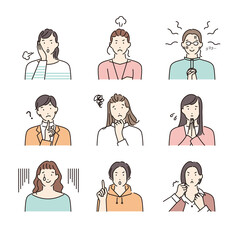 シンプル　イラスト　イライラしている女性の上半身