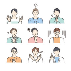 シンプル　イラスト　怒ったり困惑している男性の上半身
