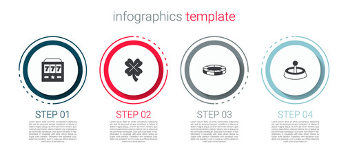 Set Slot machine with jackpot, Casino slot clover, chips and roulette wheel. Business infographic template. Vector