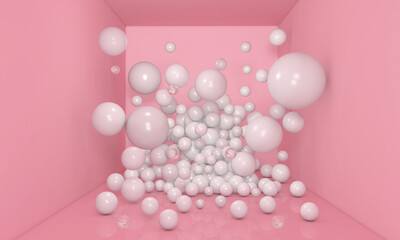 Colorful Bunch of Birthday Balloons Flying for Party in room. 3D illustration, 3D rendering