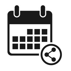 Calendar icon share, date event symbol isolated on white background. Vector web button