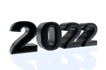 2022 is a number consisting of 3D numbers in black on a white background, indicating a year or other value. 3D illustration 2022