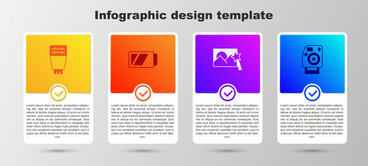 Set Photo camera flash, Battery for, retouching and . Business infographic template. Vector