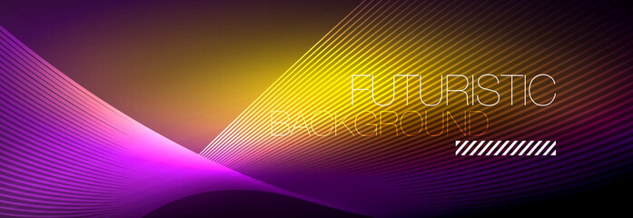 Abstract neon glowing light in the dark with waves. Shiny magic energy and motion concept, vector abstract wallpaper background