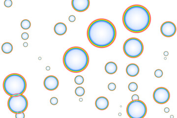 3d render The bubbles have a circle of rainbow colors scattered across many sizes.