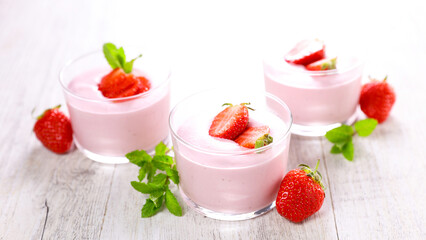 strawberry mousse dessert, yogurt and strawberry