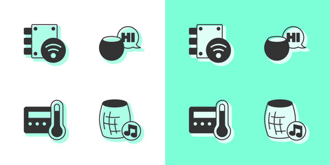 Set Voice assistant, Digital door lock, Thermostat and icon. Vector