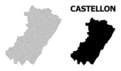 Polygonal mesh map of Castellon Province in high detail resolution. Mesh lines, triangles and dots form map of Castellon Province.