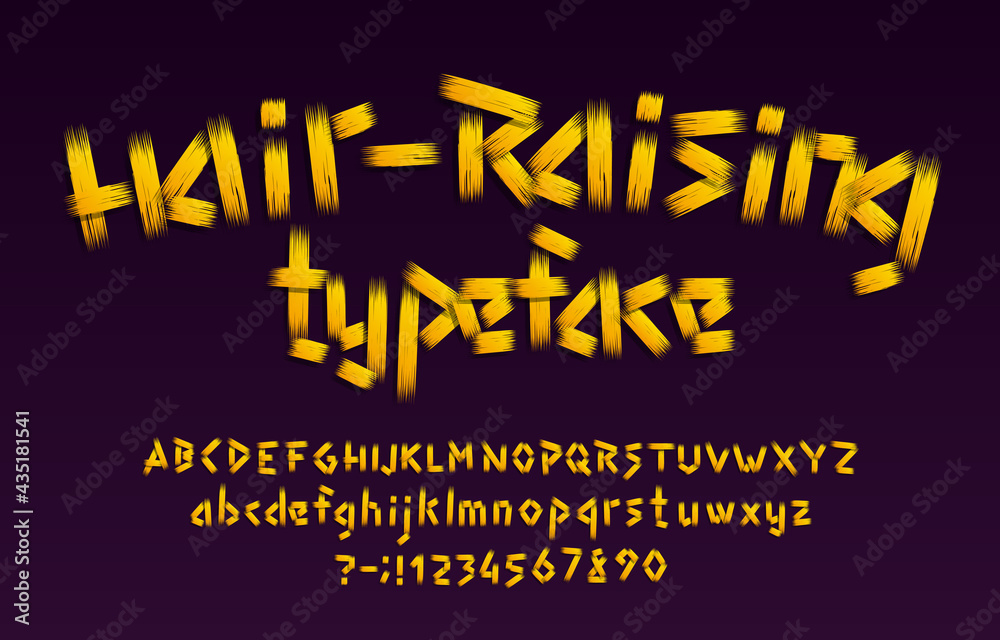 Fototapete hair-raising alphabet font. hand drawn letters, numbers and punctuation. uppercase and lowercase. ha