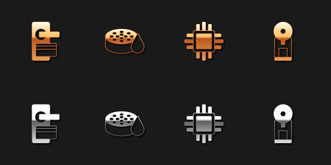 Set Digital door lock, Water sensor, Processor with CPU and Smart coffee machine icon. Vector