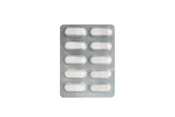 Medicines in capsule pack isolated on white background
