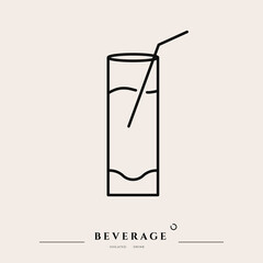 Beverage thin line icon. Minimal summer alcohol cocktail in glass for restaurant and design element. Thin outline and editable stroke. Beverage isolated on beige background. Vector cocktail icon