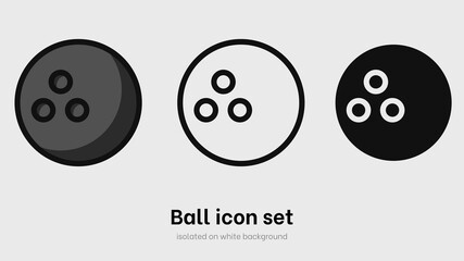 Bowling ball icon set. Set of bowling ball for sport, activity and game. Ball pictogram isolated on white background. Sport equipment. Vector illustration