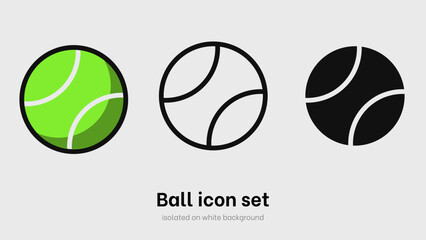 Tennis ball icon set. Set of Tennis ball for sport, activity and game. Ball pictogram isolated on white background. Sport equipment. Vector illustration