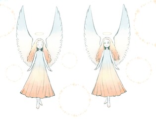 青とオレンジのグラデーション色の天使