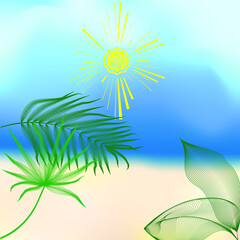 Fototapeta na wymiar Summer sand beach with palms. Tropical background . Vacation and travel concept. Vector illustration .