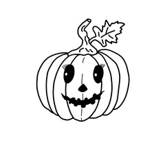  Funny pumpkin on a white background. Halloween Concept. Hand-drawn black line cartoon illustration.