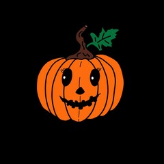  Funny pumpkin on a black background. Halloween concept. Hand-drawn cartoon illustration.