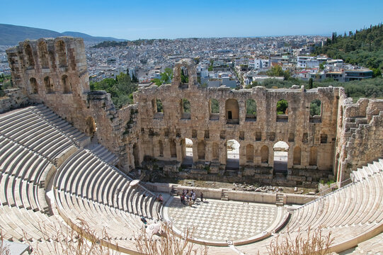 Odeon of Herodes Atticus, commonly known as "Herodeion". The famous Odeon of Herodes Atticus was the last monumental building built in antiquity in the area of the Acropolis. Athens, Greece 5-18-2021