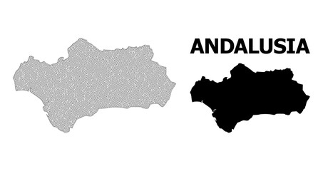 Polygonal mesh map of Andalusia Province in high detail resolution. Mesh lines, triangles and dots form map of Andalusia Province. - obrazy, fototapety, plakaty