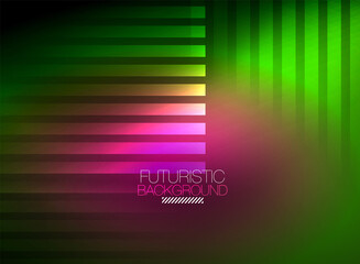 Bright neon color techno abstract background, shiny glowing neon lines in the dark background