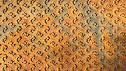 Rusty metal background. The geometric pattern on a rusted metal plate. The pattern on a Manhole cover.