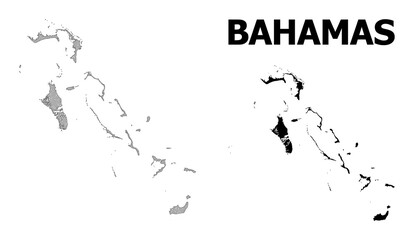 Polygonal mesh map of Bahamas Islands in high resolution. Mesh lines, triangles and points form map of Bahamas Islands.