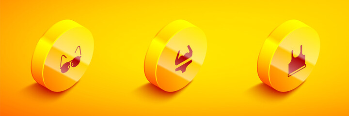 Set Isometric Glasses, Swimsuit and Sleeveless T-shirt icon. Vector