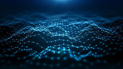 Digital cyberspace futuristic, Particles wave flowing with lines and dots connection, Technology network abstract background. 3d rendering