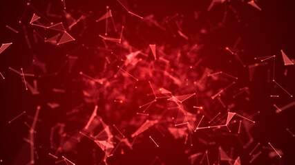 Technology Digital Network Line and Dots Connection. Cyberspace Abstract Background Red Color. 3d rendering
