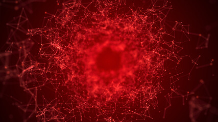 Technology Digital Network Line and Dots Connection. Cyberspace Abstract Background Red Color. 3d rendering