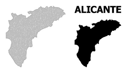 Polygonal mesh map of Alicante Province in high detail resolution. Mesh lines, triangles and dots form map of Alicante Province.