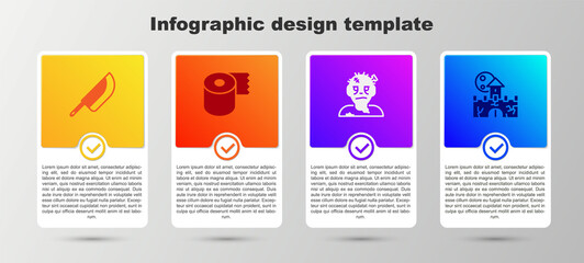 Set Knife, Toilet paper roll, Zombie mask and Castle, fortress. Business infographic template. Vector