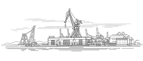 Industrial port line art sketch, vector.	
 - obrazy, fototapety, plakaty