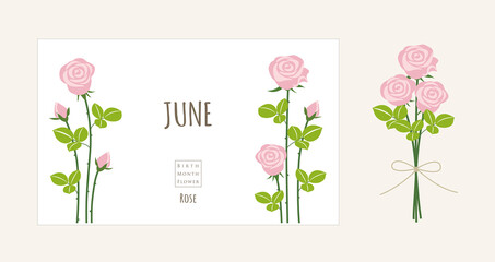 誕生月の花のイラスト｜6月の誕生花、バラ