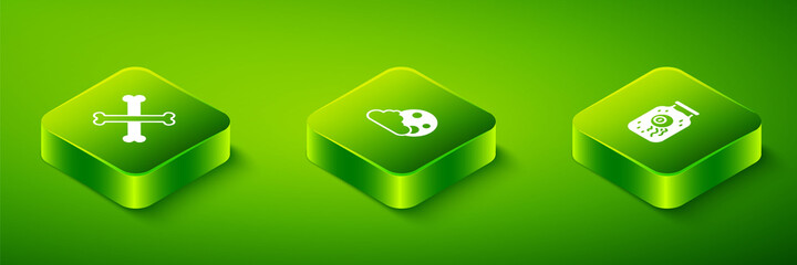 Set Isometric Moon and stars, Eye in jar and Crossed bones icon. Vector