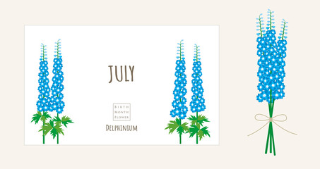 誕生月の花のイラスト｜7月の誕生花、デルフィニウム - obrazy, fototapety, plakaty