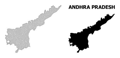 Obraz premium Polygonal mesh map of Andhra Pradesh State in high detail resolution. Mesh lines, triangles and points form map of Andhra Pradesh State.