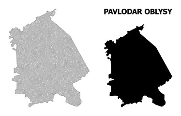 Polygonal mesh map of Pavlodar Region in high resolution. Mesh lines, triangles and points form map of Pavlodar Region.