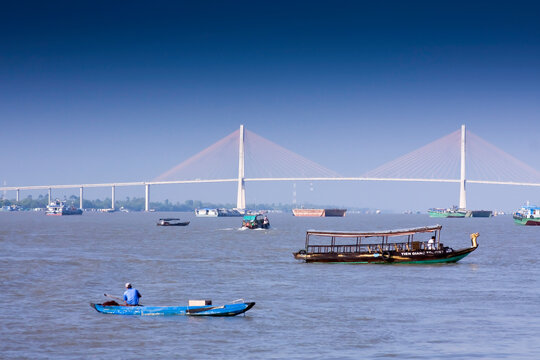 Cau Rach Mieu Bridge spans the Mekong at My Tho, Vietnam, Asia