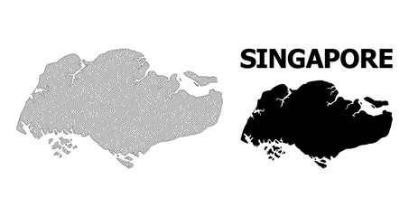 Polygonal mesh map of Singapore in high detail resolution. Mesh lines, triangles and dots form map of Singapore.