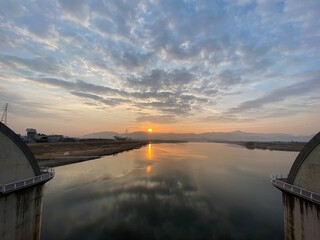 sunset over the river