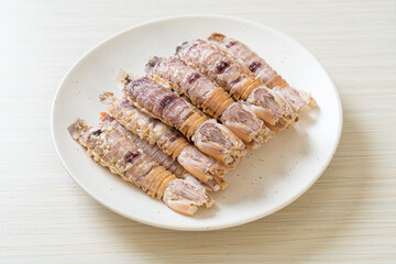 steamed crayfish or mantis shrimps or stomatopods