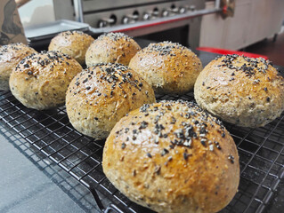 Sesame butter buns, baked from the hot oven

