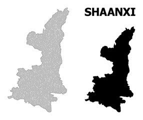 Polygonal mesh map of Shaanxi Province in high detail resolution. Mesh lines, triangles and dots form map of Shaanxi Province.
